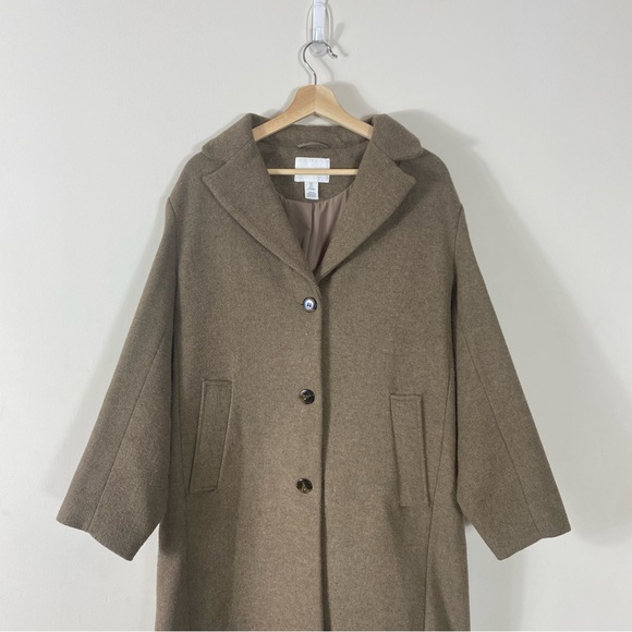 H&M Oversized Single Breasted Coat Wool Blend in Dark Beige Melange - S - Picture 9 of 16